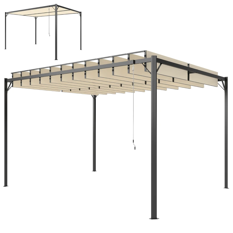 Outsunny Pérgola de Jardín 3x4 m con Protección UPF 50+ Gazebo con Techo Ajustable Estructura de Metal para Exterior Crema