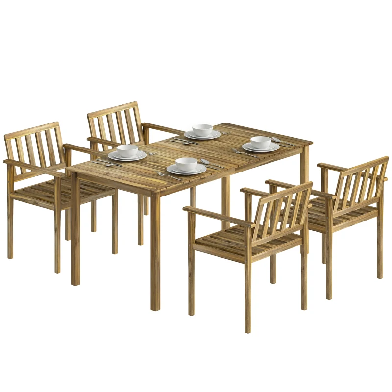 Outsunny Set da Pranzo da Giardino 5 Pezzi, Tavolo e Sedie per 4 Persone, Teak