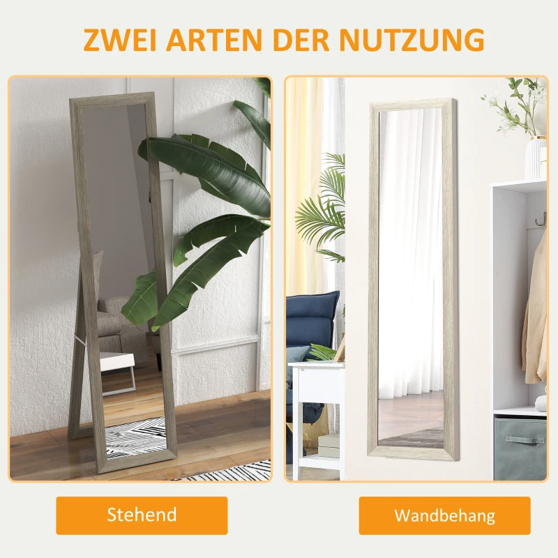 HOMCOM Ganzkörperspiegel, 37 x 157 cm, zum Aufhängen oder Aufstellen, Rechteckiger Spiegel für Wohnzimmer, Schlafzimmer, Grau