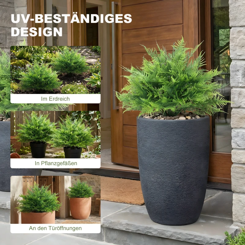 HOMCOM Künstliche Boston-Farn-Büsche UV-beständig, Kunstpflanzen mit Stäben, Set aus 2, 60 cm für Garten, Veranda