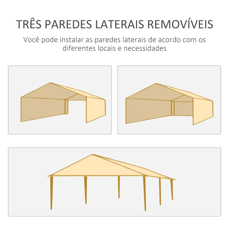 Outsunny Tenda de Jardim 6x3m com 4 Paredes Laterais e 2 Janelas Visíveis Pérgola Gazebo de Exterior para Festas e Eventos Cinzento