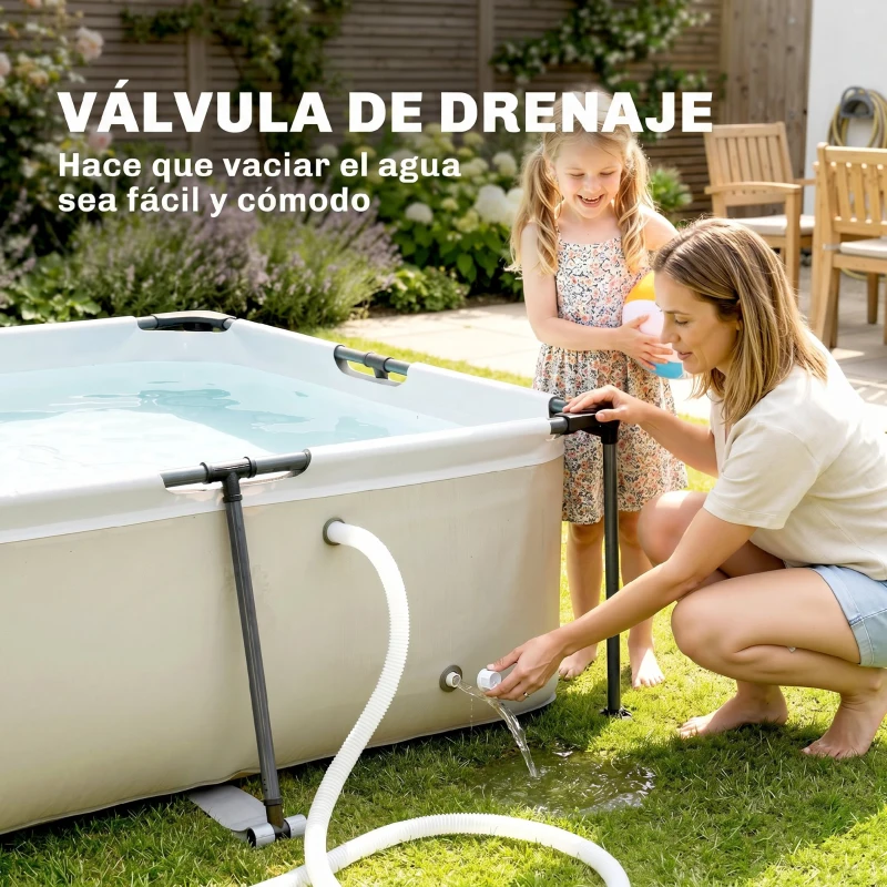 Outsunny Piscina Desmontable Tubular 316x238x66,5 cm 3700 L con Marco Metálico Parche de Reparación sin Depuradora Gris