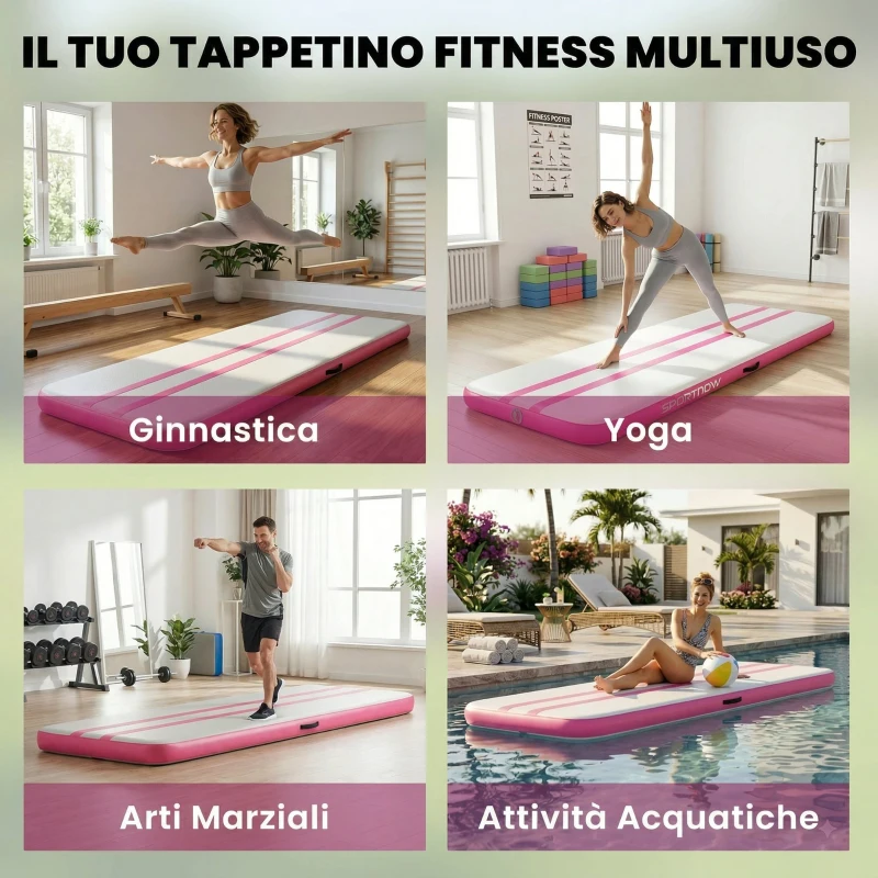 SPORTNOW Tappetino Gonfiabile per Ginnastica, 3,05 m con Pompa Elettrica e Borsa