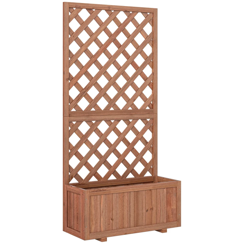 Outsunny Jardinière avec Treillis - bac à Fleurs - jardinière sur Pied - dim. 72,5L x 31,5l x 149,5H cm Inserts d'irrigation Inclus Bois Sapin pré-huilé