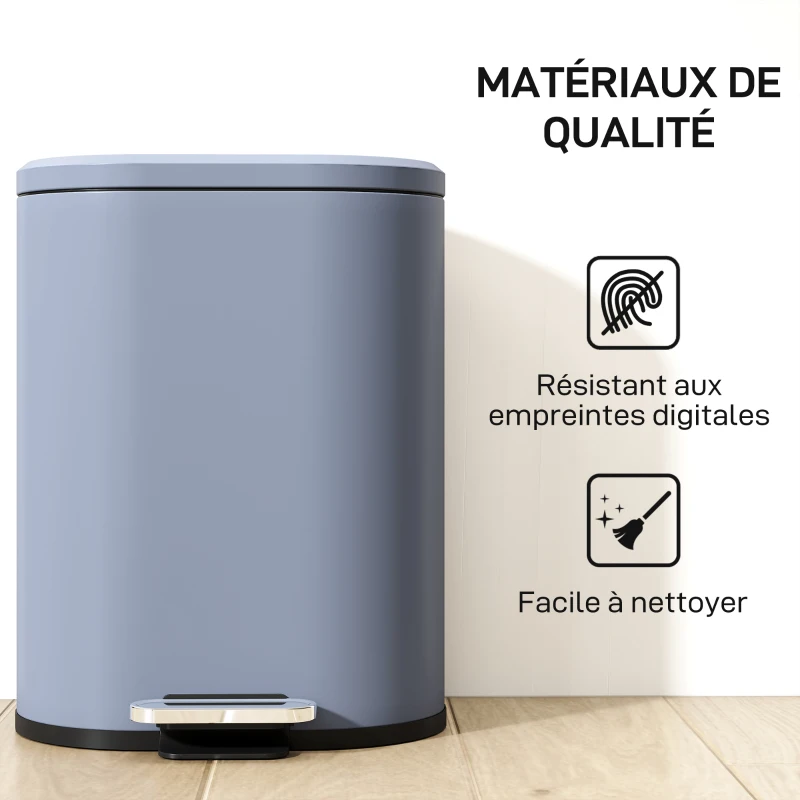 HOMCOM Poubelle cuisine 6L, poubelle à pédale en métal avec seau intérieur, couvercle à fermeture douce, 24,5x21,5x29,5cm, gris