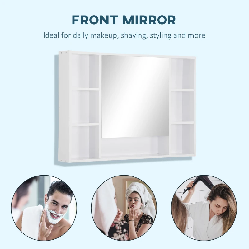 kleankin Wall Mounted Medicine Cabinet, Bathroom Mirror Cabinet with Mirrored Door, Shelves and Storage Cupboard, White