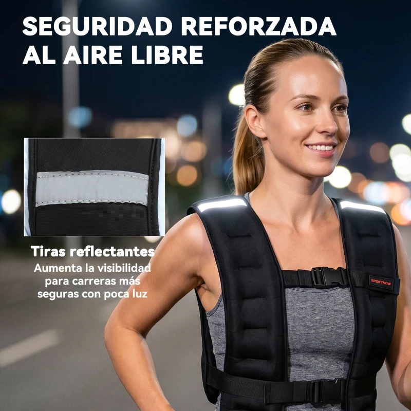 SPORTNOW Chaleco Lastrado 8 kg Transpirable con Correas Ajustables y Bandas Reflectantes para Entrenamiento Fuerza Jogging Negro