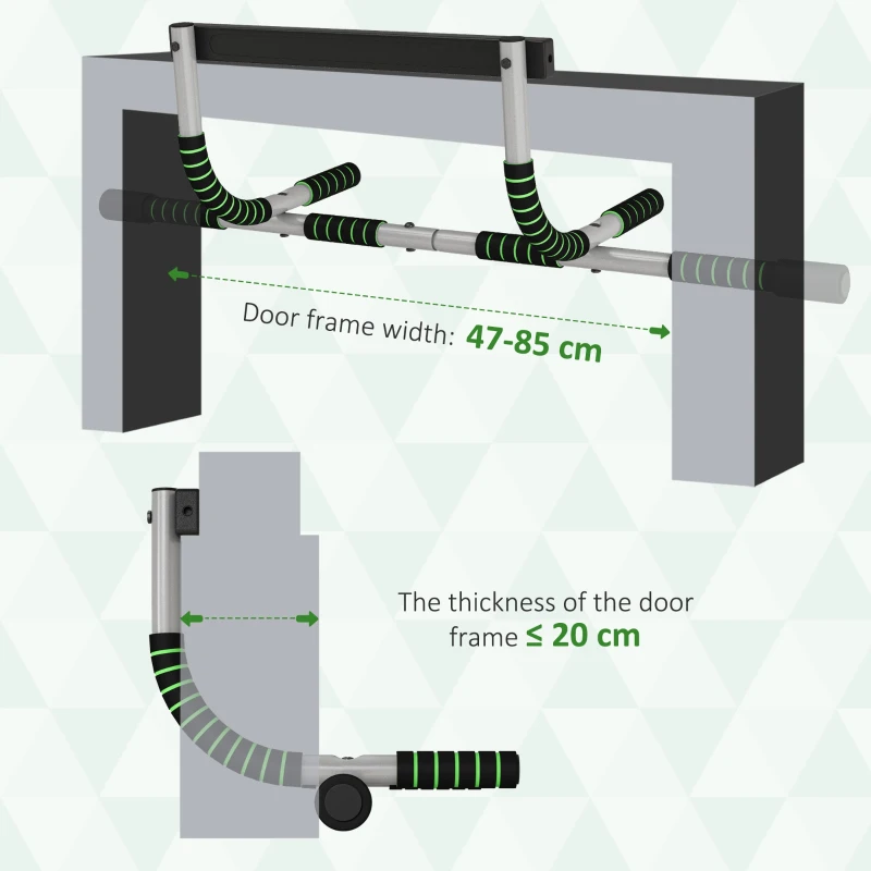 HOMCOM Doorway Pull up Bar, Door Frame Chin up Push up Bar for Home Gym Upper Body Workout, No Drilling or Screws, Green