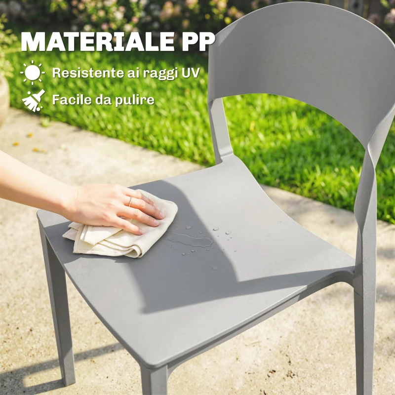 Outsunny Set 4 Sedie Giardino Outsunny, Impilabili, Struttura pp Adatte per Tutte le Stagioni
