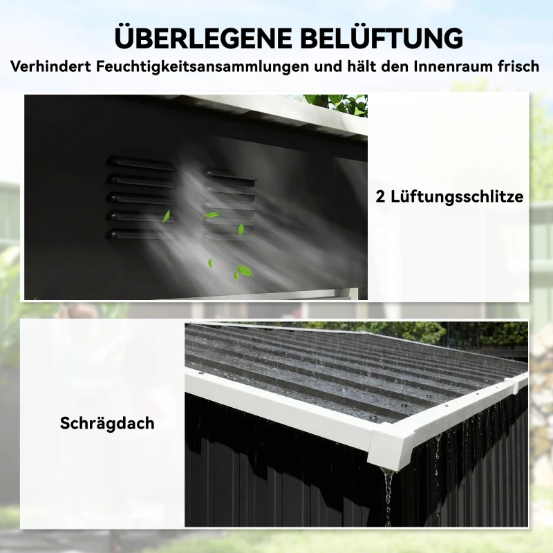 Outsunny Metall Gerätehaus 1,37 m², abschließbar Geräteschuppen mit Lüftung Pultdach Handschuhen, 163 x 90 x 179 cm