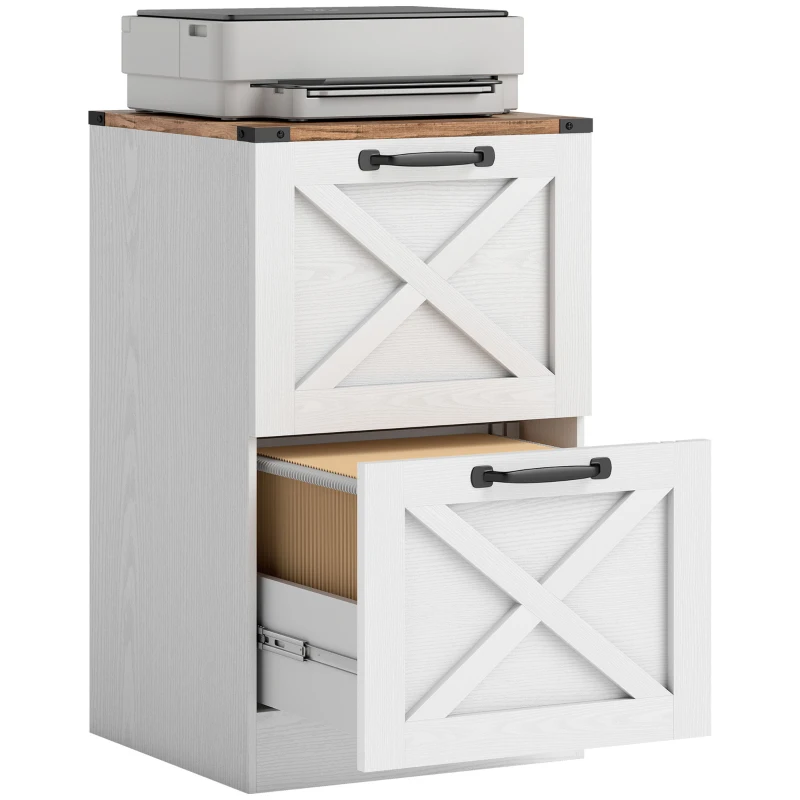 HOMCOM Arquivador com 2 Gavetas com Trilho Suspenso para A4 e Carta 40x40x71 cm Branco
