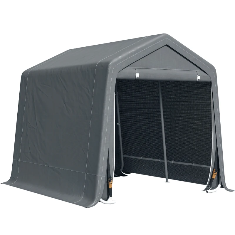 Outsunny Abri de jardin tente de stockage 2 portes zippées cadre métallique 280 x 240 x 240 cm gris foncé