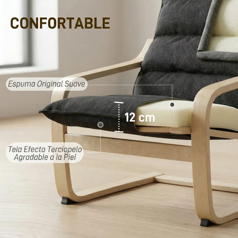 HOMCOM Sillón de Salón Moderno con Respaldo Alto Acolchado Patas de Madera y Tapizado en Terciopelo 67x83x105 cm Negro