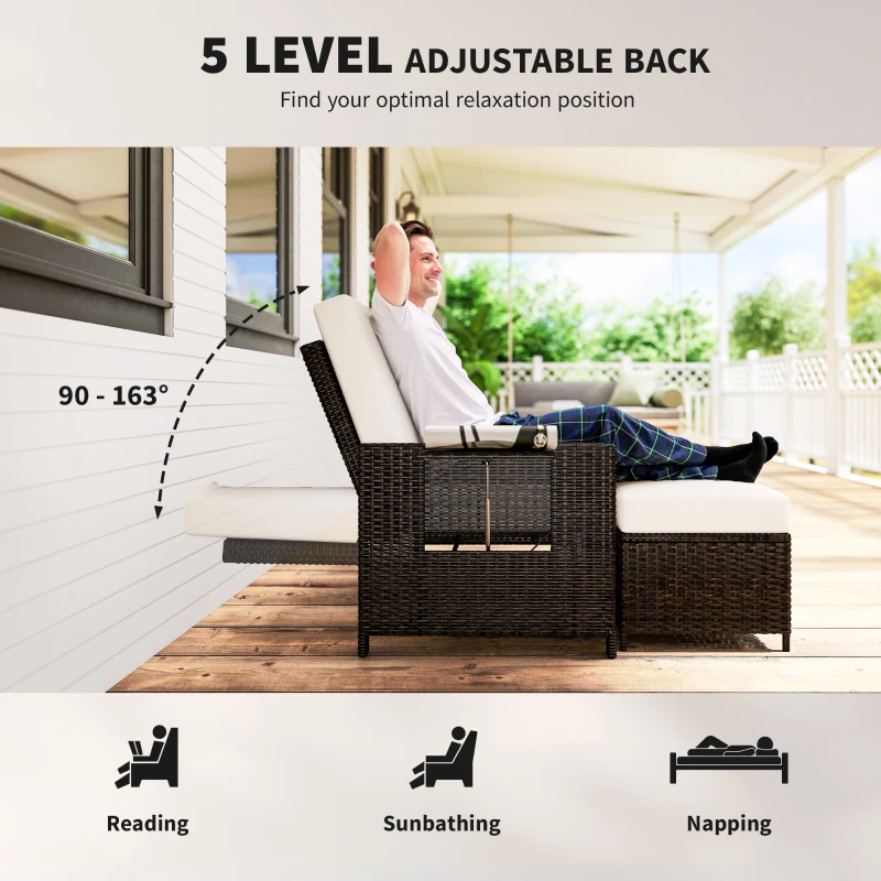 Outsunny Divanetto da Giardino Componibile con Panca, Mobili da Giardino in Rattan Marrone, Set 2 Pezzi Salvaspazio