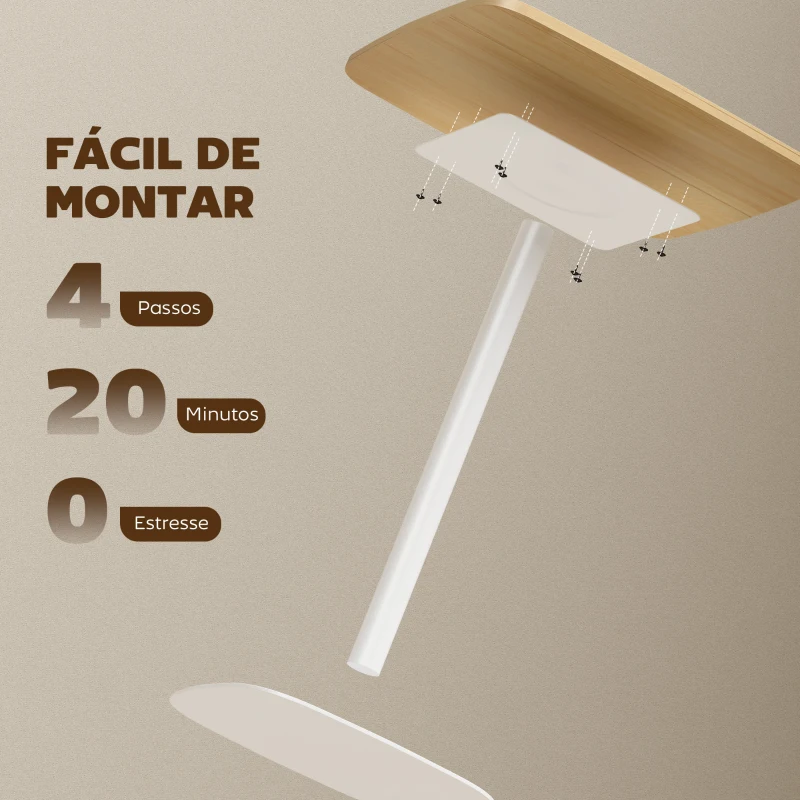 HOMCOM Mesa de Refeição Pequena Mesa de Cozinha Quadrada para 2 Pessoas Base Quadrada em Aço  60x60x75 cm Madeira e Branco