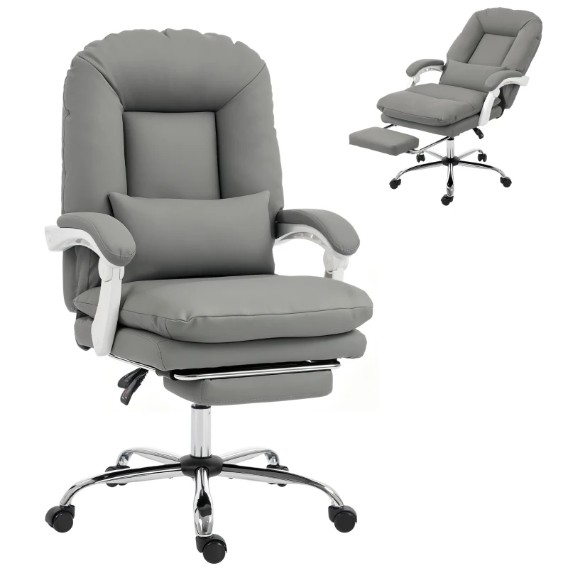 HOMCOM Ergonomic Executive Office Chair, Velvet Reclining Desk Chair with Lumbar Support, Footrest, Plush Thick Cushion, Grey