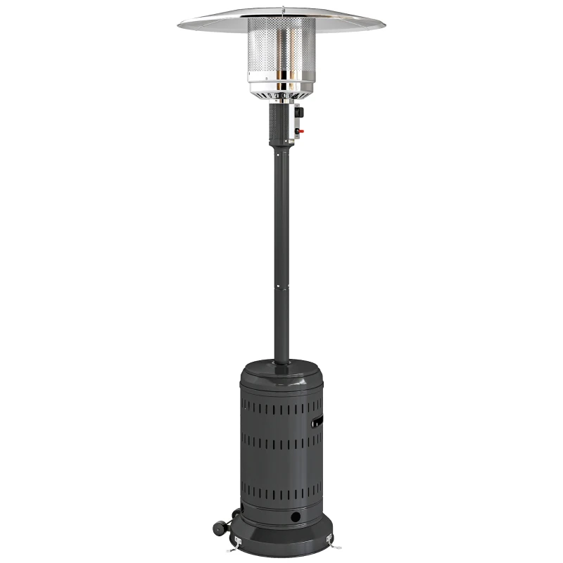 Outsunny chauffage exterieur terrasse, parasol chauffant gaz portable 11 KW niveaux de chauffe réglable 82x82x223cm noir