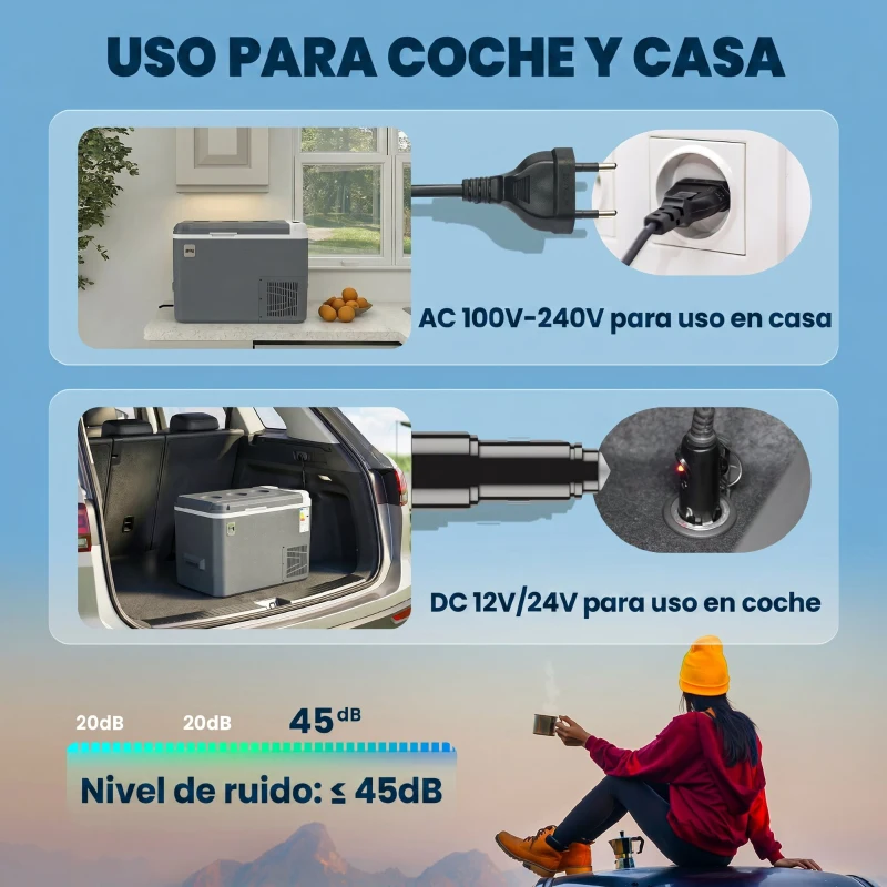Outsunny Nevera Portátil Eléctrica 25L con Compresor Control por App Pantalla LED Asa Modos ECO y MAX de -20℃ a +20 ℃ Gris