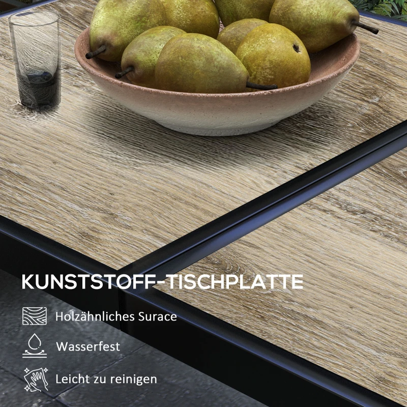 Outsunny Outdoor Tisch für 6 Personen, Holzoptik, Metallrahmen, wetterfest, 145 x 85 x 72 cm, Grau