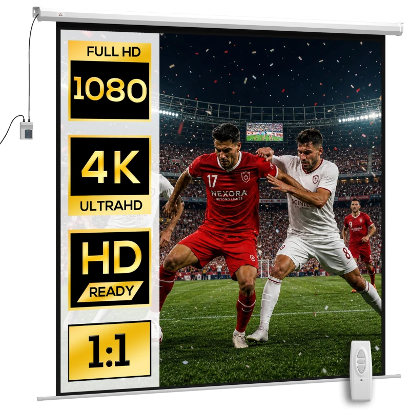 HOMCOM Telo Proiettore Motorizzato da 120" con Telecomando, in Plastica e Metallo, 236.5x8x236.5 cm, Bianco
