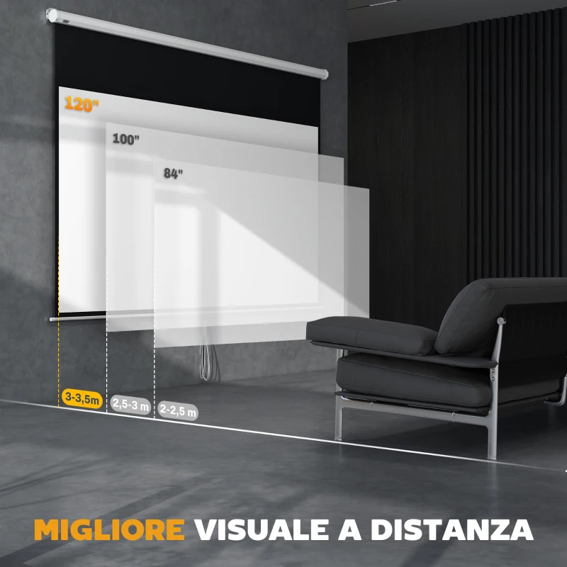 HOMCOM Telo per Proiettore 120" Rapporto 16:9, Fissaggio a Muro e Soffitto per Casa e Ufficio, Bianco