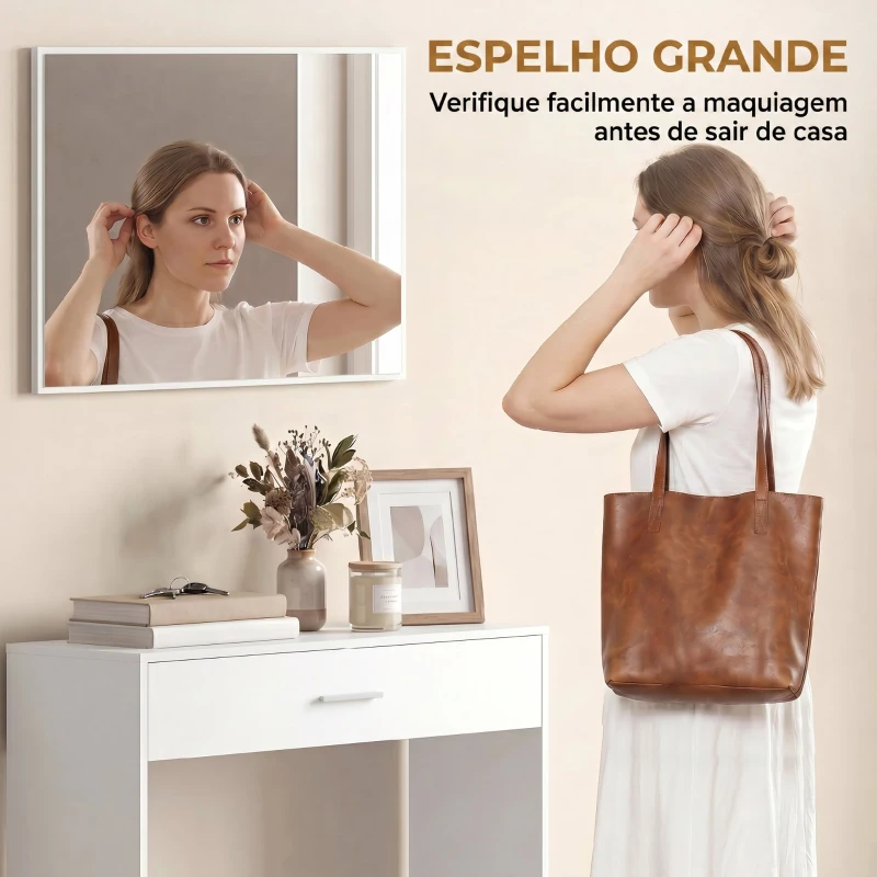HOMCOM Consola de Entrada com Espelho, Gaveta e Prateleira para Hall, 91,5x27,9x85,5 cm, Branco