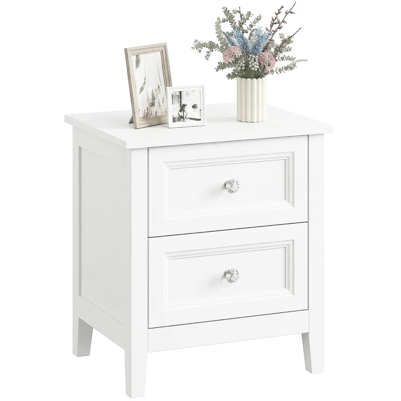 HOMCOM Nightstand with 2 Drawers Modern Bedside Table for Bedroom Living Room White