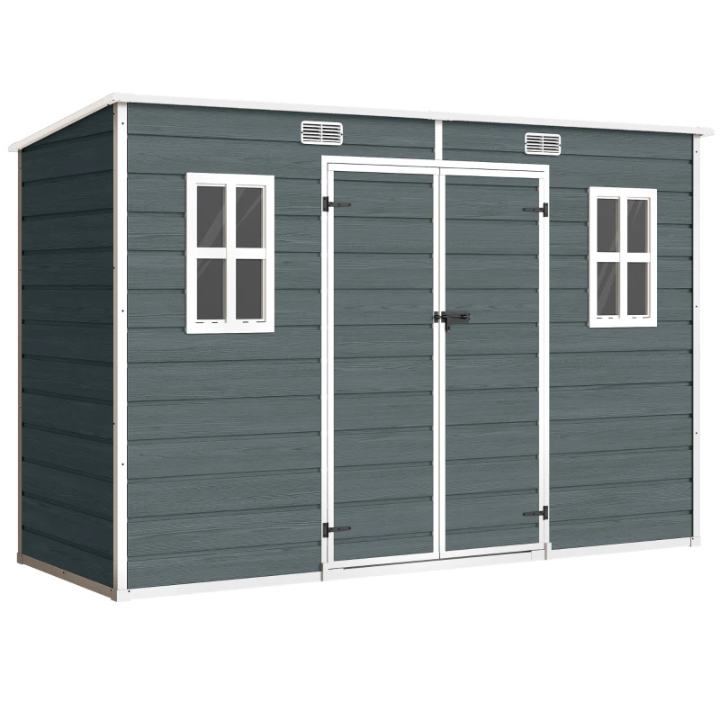 Outsunny Abri de jardin en plastique, avec plancher, 303 x 123 x 197 cm, effet bois gris