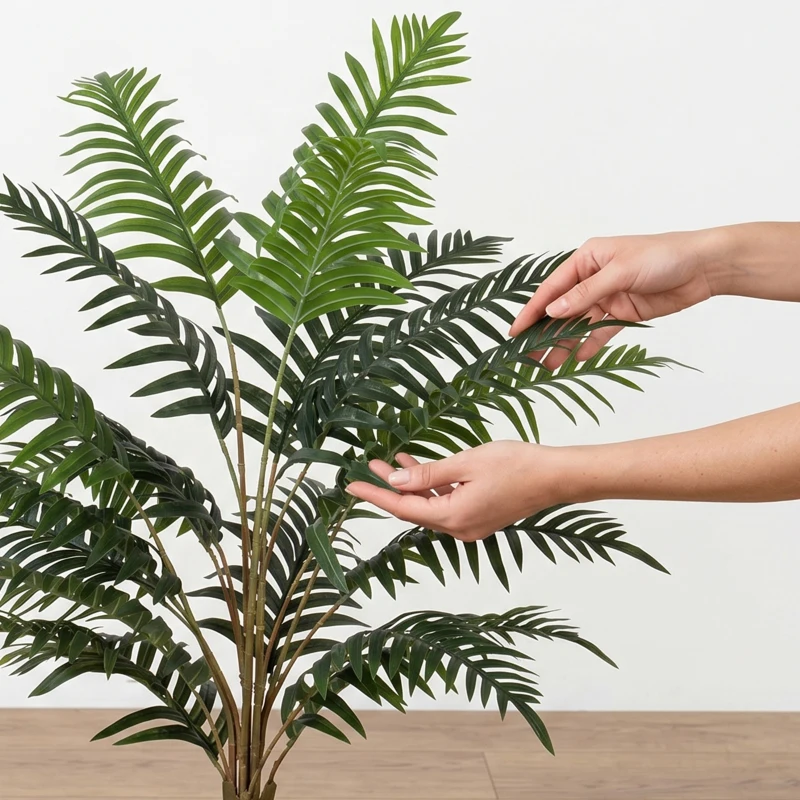 HOMCOM Planta Artificial de Helecho con 20 Hojas en PEVA, Ramas Plegables, Maceta Negra en PP y Cemento, Verde