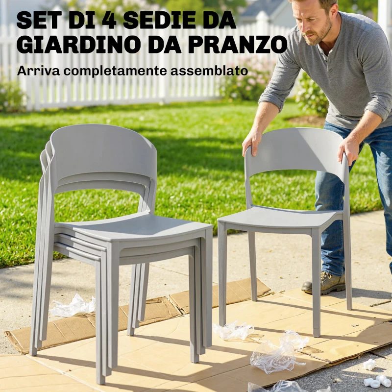 Outsunny Set 4 Sedie Giardino Outsunny, Impilabili, Struttura pp Adatte per Tutte le Stagioni