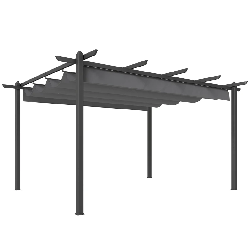 Outsunny Pérgola de Jardín 4x3 m con Techo Retráctil Estructura de Aluminio UPF30+ Orificios de Drenaje Pabellón Exterior Gris