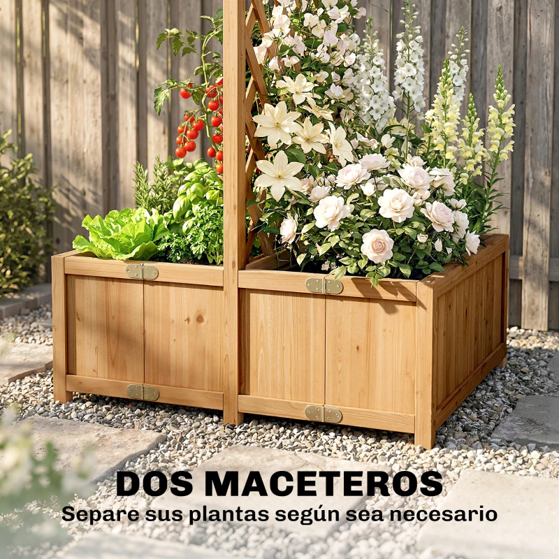 Outsunny Jardinera con Enrejado de Madera para Plantas Trepadoras con 2 Cajas Plegables Base de Listones 73x70x170 cm Natural