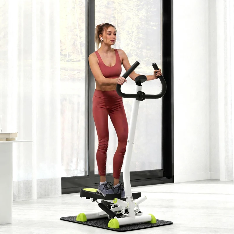 HOMCOM Stepper avec guidon stepper fitness appartement écran LCD résistance réglable exercise hanches jambes lombes pour maison acier blanc, vert, noir