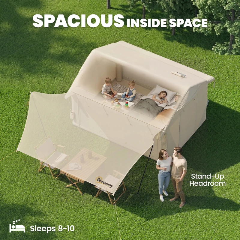 Outsunny Inflatable Tents Waterproof Glamping Tent with Stove Jack for 6-8 Person
