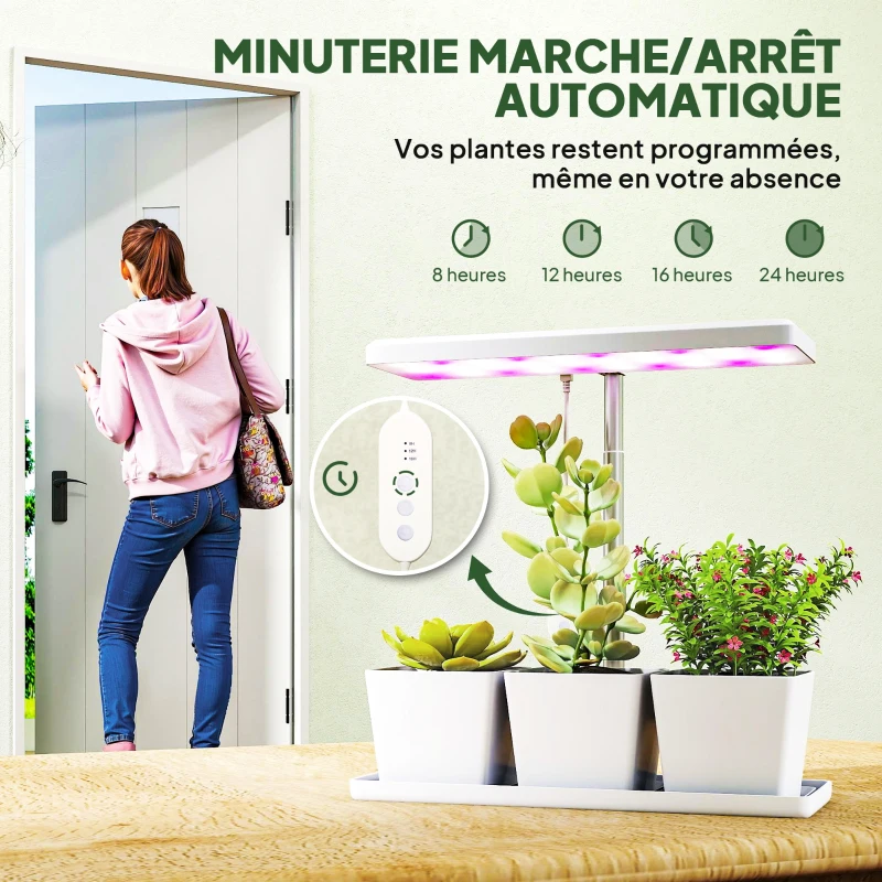 Outsunny Lampe de croissance 10W lampe plante de culture LED à spectre complet avec 3 bacs à fleurs, 31,8 x 13,4 x 35,6 cm, blanc
