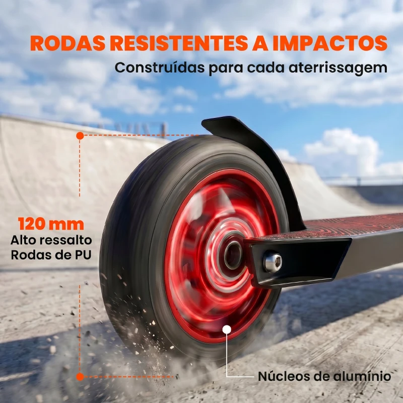 SPORTNOW Trotinete Acrobática com Guiador 360° Rolamentos ABEC-9 Rodas de PU de 120 mm Estrutura de Alumínio 66x47x81 cm Vermelho