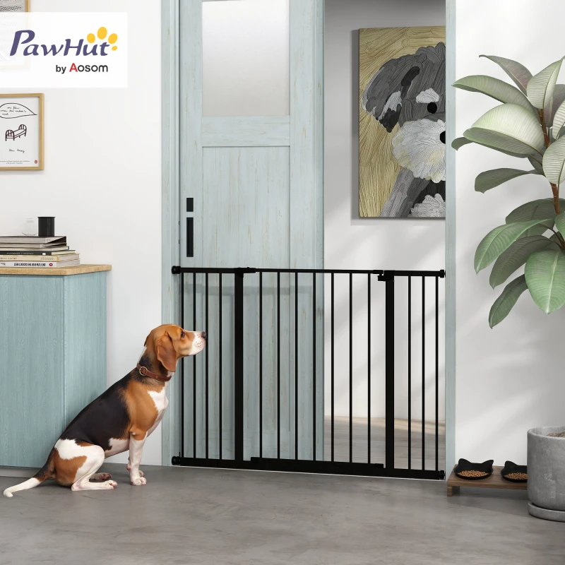 PawHut Dog Gate Pet Safety Gate Stair Barrier Pressure Fit Adjustable 76-82/86-97/101-107 cm, Black