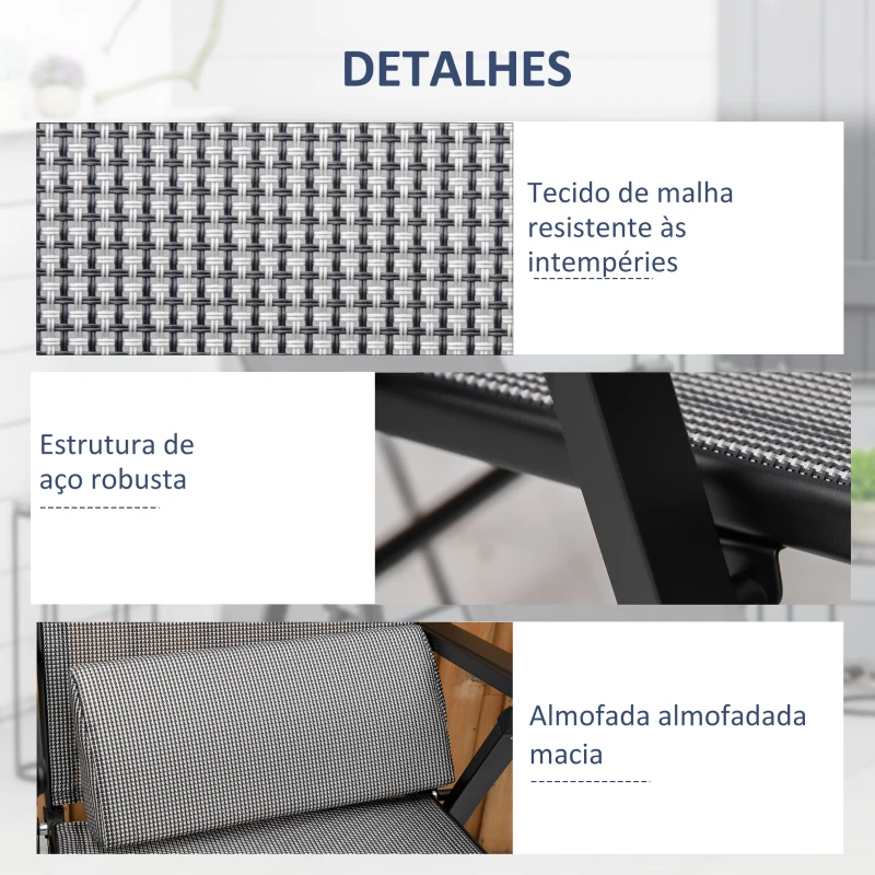 Outsunny Cadeira Reclinável Dobrável de Jardim com Encosto Ajustável em 9 Posições e Almofada Lombar 70x65x111 cm Cinzento