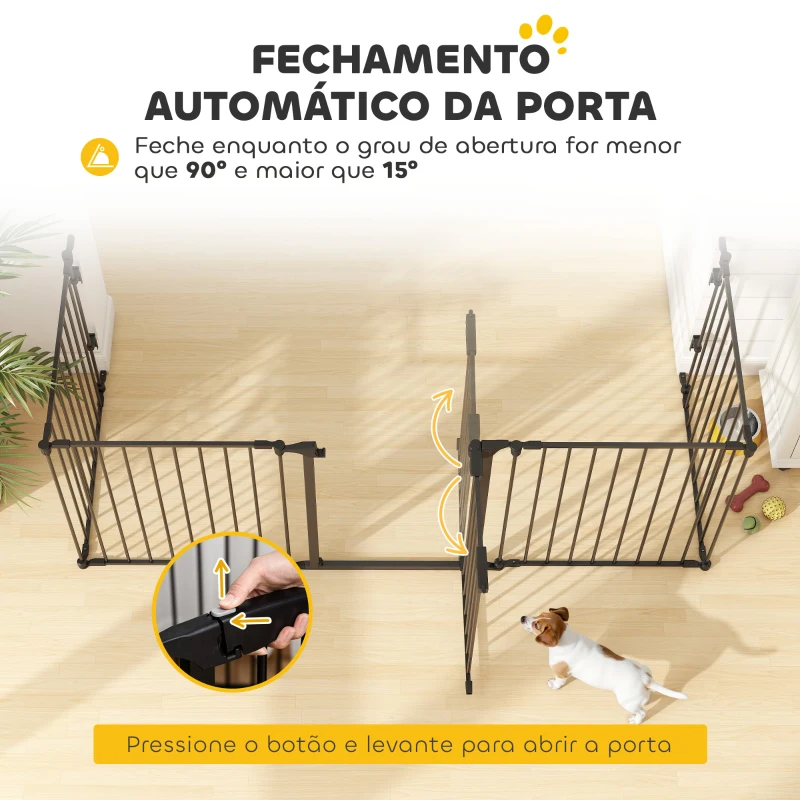 PawHut Barreira de Segurança para Animais de Estimação Barreira Dobrável de 5 Painéis com Fechadura Inteligente 300x74,5 cm Preto