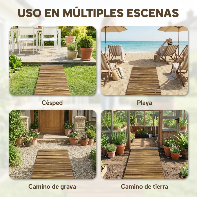 Outsunny Camino de Jardín de Madera 120x38 cm Pasarela Recta Enrollable para Exteriores Resistente a la Intemperie Carbonizado
