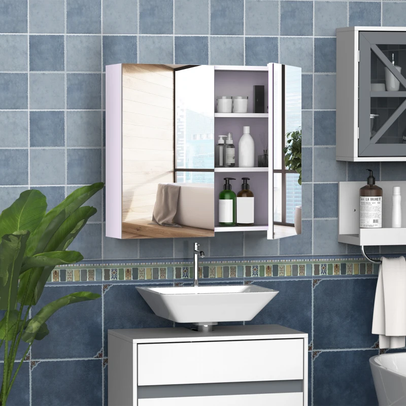HOMCOM Armoire murale salle de bain avec miroir 70 x 60 cm avec étagère réglable, miroir salle de bain avec rangement, blanc