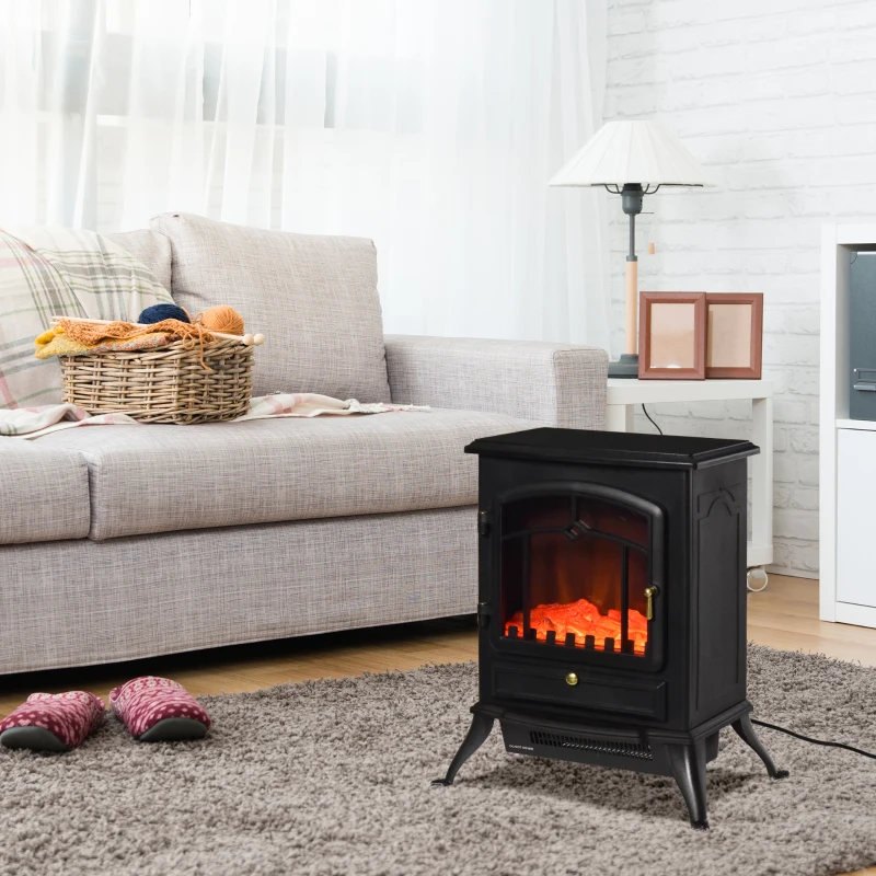 HOMCOM Elektrokamin mit Heizung, elektrischer Kamin mit LED Flammeneffekt, 1000/2000W Dekokamin, elektrisch Kaminfeuer mit Überhitzungs-Schutz Kaminofen, Schwarz