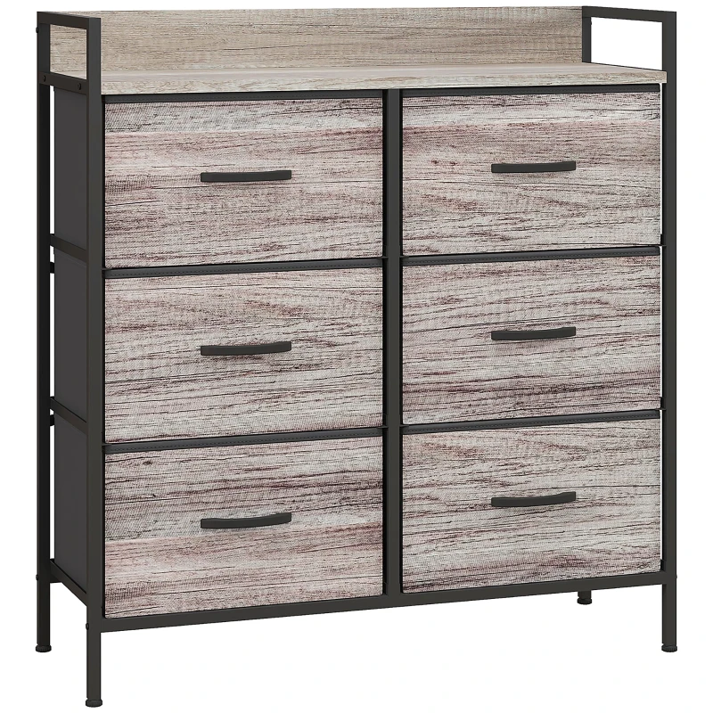 HOMCOM Commode, meuble de rangement pour chambre à 6 tiroirs tissu non tissé, cadre en acier, 79 x 29 x 85 cm, effet bois gris