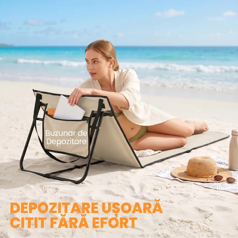 Outsunny Set 2 Șezlonguri Pliabile cu Unghi Reglabil și Buzunar cu Fermoar, 142x51x40 cm, Albastru