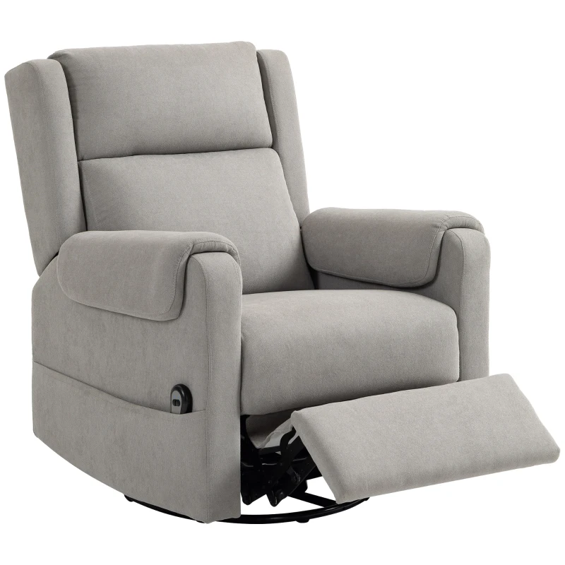 HOMCOM Poltrona Relax Reclinável Elétrica Giratória e Basculante com Apoio para os Pés Ajustável Controlo Remoto 86x89x99 cm Cinzento Claro