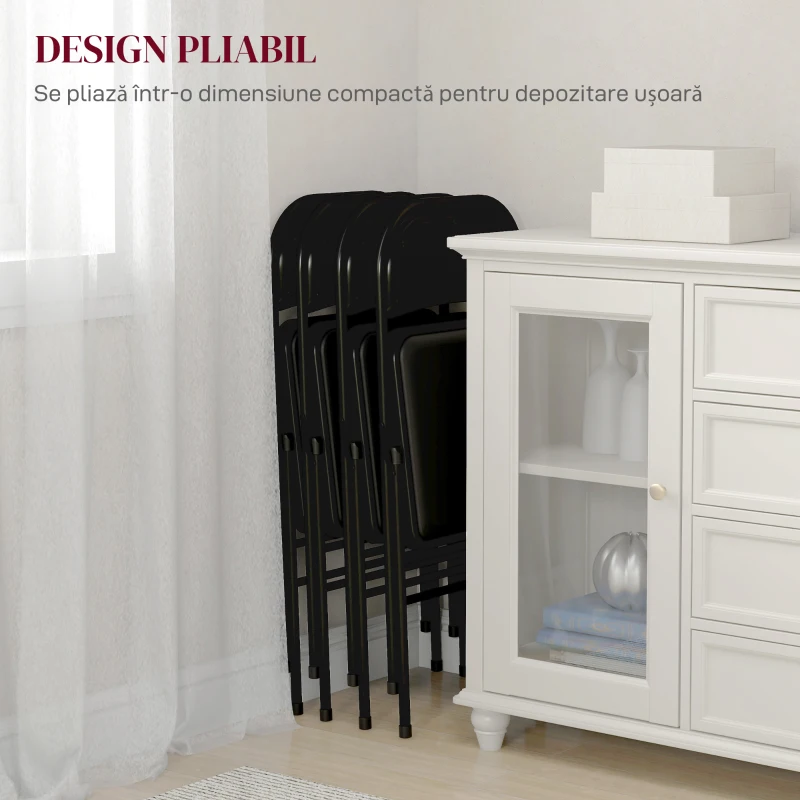 HOMCOM Set de 2 Scaune Pliabile Metalice, Tapițate cu Piele Ecologică PU, pentru Interior, cu Șezut Confortabil și Spătar Deschis