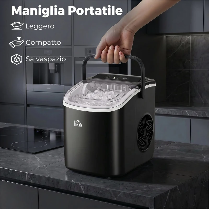 HOMCOM Macchina del Ghiaccio da 9 Cubetti in 6-12 Minuti con Cestello e Paletta Inclusi, 23.8x30.5x29 cm, Nero