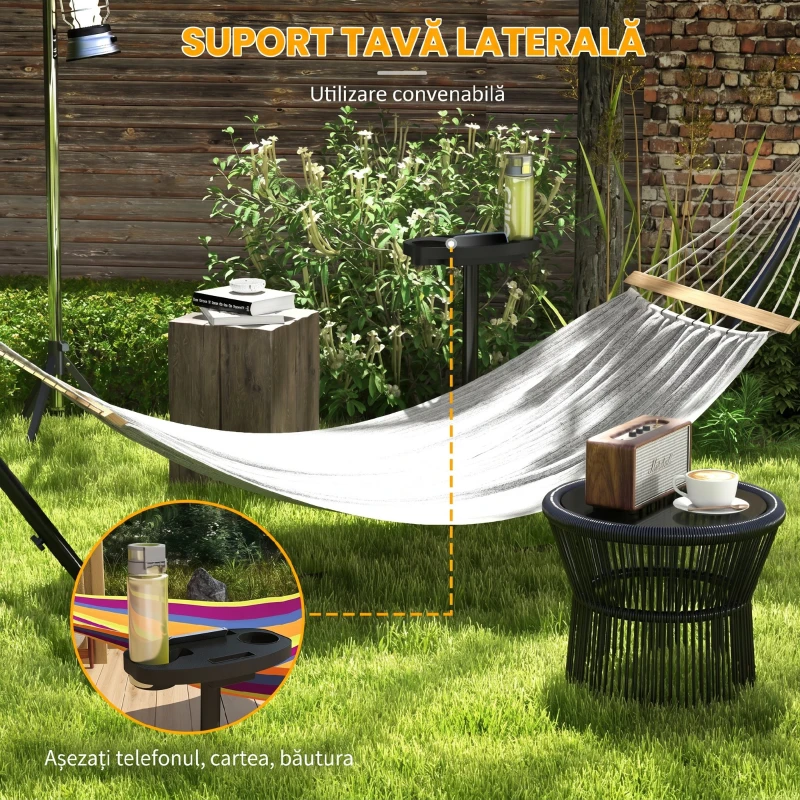 Outsunny Suport pentru hamac din oțel cu măsuță integrată și greutate maximă 150 kg, negru