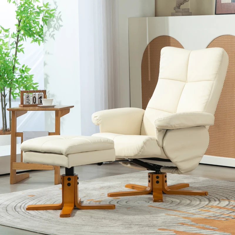 HOMCOM Fauteuil relax avec repose-pied, fauteuil de relaxation, pivotant à 360°, dossier inclinable, 80 x 86 x 99 cm, crème