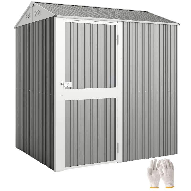 Outsunny Casetta da Giardino Alta in Acciaio da 3.51m² con Prese d'Aria e Porta Bloccabile, 209x177x236 cm, Argento